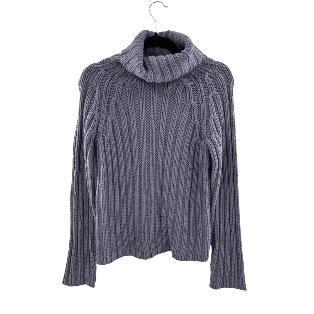 EXPRESS Women Knit Turtleneck Sweater Purple Ribbed Wool Blend‎ Size M